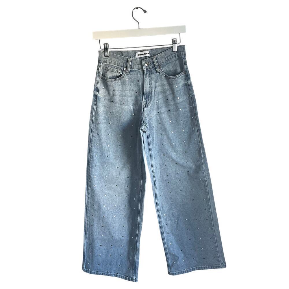DKNY Y2K style Wide Leg Jeans Studded Light Wash size 26 Hannah Montana